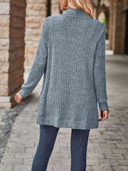 Solid Color Ribbed Knit Long Sleeves Pocketed Cardigan