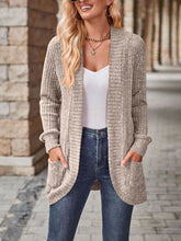 Solid Color Ribbed Knit Long Sleeves Pocketed Cardigan