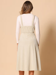 Corduroy Pockets A-Line Sleeveless Casual Midi Pinafore Dress