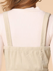 Corduroy Pockets A-Line Sleeveless Casual Midi Pinafore Dress