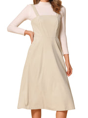 Corduroy Pockets A-Line Sleeveless Casual Midi Pinafore Dress