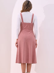 Corduroy Pockets A-Line Sleeveless Casual Midi Pinafore Dress