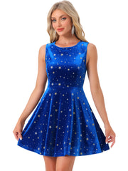 Shiny Stars Print Sleeveless Swing Mini Velvet Dress