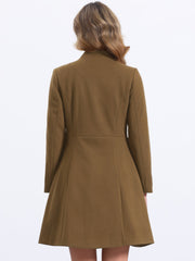 Stand Collar Double Breasted Pocket Long Sleeve A-Line Winter Coats