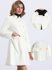 Stand Collar Double Breasted Pocket Long Sleeve A-Line Winter Coats