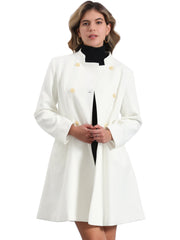 Stand Collar Double Breasted Pocket Long Sleeve A-Line Winter Coats