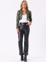 PU Bolero Open Front Leather Cropped Long Sleeve Cardigan