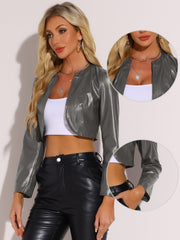 PU Bolero Open Front Leather Cropped Long Sleeve Cardigan