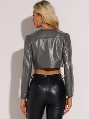 PU Bolero Open Front Leather Cropped Long Sleeve Cardigan