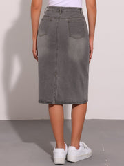 Casual Denim High Waist Stretchy Midi Pencil Jean Skirt