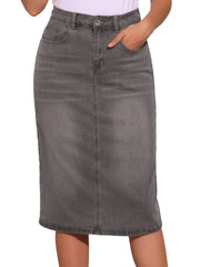 Casual Denim High Waist Stretchy Midi Pencil Jean Skirt