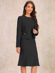 2 Pieces Long Sleeves Collarless Jacket & Sleeveless Fishtail Midi Dress Sets