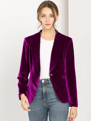 Solid Shawl Collar Single Button Velvet Blazer