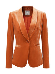 Solid Shawl Collar Single Button Velvet Blazer