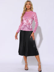 See Through Mesh Mock Neck Velvet Floral Blouse
