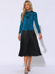See Through Mesh Mock Neck Velvet Floral Blouse