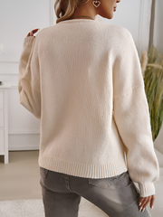 Ribbed Knit Lace-Up Bow Long Sleeves Cardigan
