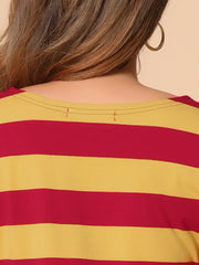 Striped 3/4 Sleeve Casual Basic Boat Neck T-shirt