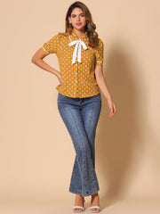 Polka Dot Peter Pan Collar Bow Tie Neck Puff Sleeve Vintage Shirt