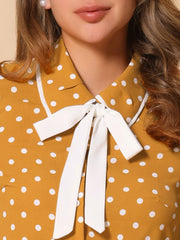 Polka Dot Peter Pan Collar Bow Tie Neck Puff Sleeve Vintage Shirt