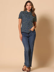 Floral Printed Peter Pan Collar Cotton Short Sleeve Shirt