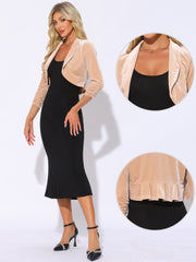 3/4 Sleeve Velvet Open Front Cropped Bolero Shrug