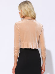 3/4 Sleeve Velvet Open Front Cropped Bolero Shrug