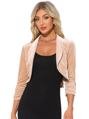 3/4 Sleeve Velvet Open Front Cropped Bolero Shrug