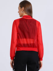 Zip Up See Through Lightweight Long Sleeve Mesh Bomber Jacket