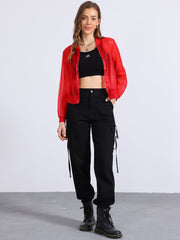 Zip Up See Through Lightweight Long Sleeve Mesh Bomber Jacket