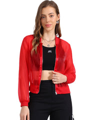 Zip Up See Through Lightweight Long Sleeve Mesh Bomber Jacket