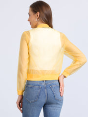 Zip Up See Through Lightweight Long Sleeve Mesh Bomber Jacket