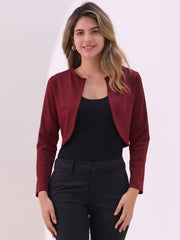 Curved Hem Long Sleeves Open Front Cropped Jacket Bolero Shrug