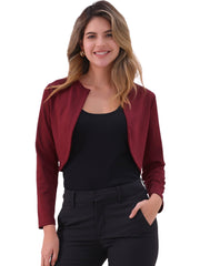 Curved Hem Long Sleeves Open Front Cropped Jacket Bolero Shrug