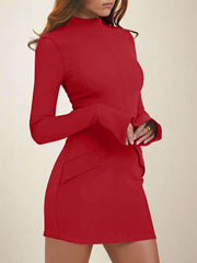 Mock Neck Solid Color Long Sleeve Bodycon Mini Dress