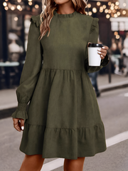 Ruffled Smocked Long Sleeve A-Line Mini Dress