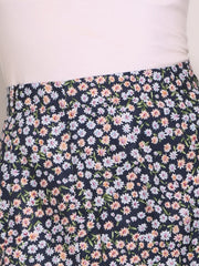 Floral Peasant Elastic Waist A-Line Ditsy Leave Midi Skirt