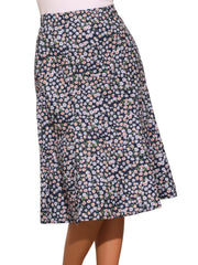 Floral Peasant Elastic Waist A-Line Ditsy Leave Midi Skirt
