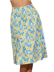 Floral Peasant Elastic Waist A-Line Ditsy Leave Midi Skirt