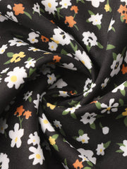 Floral Peasant Elastic Waist A-Line Ditsy Leave Midi Skirt