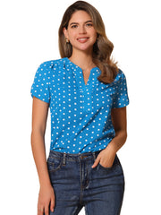 Polka Dots Print V Neck Short Sleeve Elegant Work Office Tops