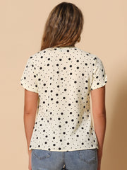 Polka Dots Print V Neck Short Sleeve Elegant Work Office Tops
