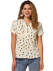 Polka Dots Print V Neck Short Sleeve Elegant Work Office Tops