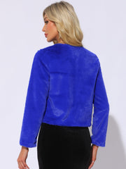 Faux Fur Long Sleeve Open Front Bolero Winter Coat Cropped Jacket
