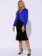 Faux Fur Long Sleeve Open Front Bolero Winter Coat Cropped Jacket
