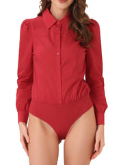 Leotard Shirt Collared Business Casual Button Down Long Sleeves Bodysuit