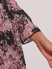 Floral Chiffon Long Sleeve Mock Neck Ruffle Layered Mini Dress