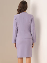 2pc Business Collarless Blazer and Formal Pencil Skirt Suit Sets