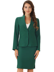 2pc Business Collarless Blazer and Formal Pencil Skirt Suit Sets