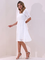 Metallic Stars Ruched Sleeve V Neck A-line Chiffon Dress